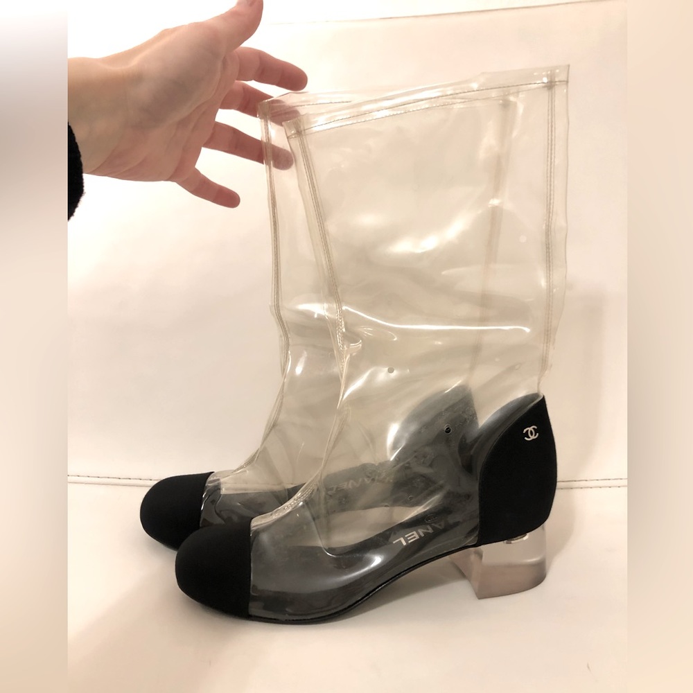 Chanel Vintage Spring Summer 2018 Transparent Black Toe Cap Lucite Boots 38 - Picture 3 of 9